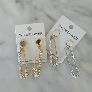 Wildflower Jewelry - Safety Pin Rhinestone Earrings Wildflower Jewelry - Safety Pin Rhinestone Earrings